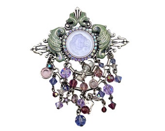 Kirks Folly Dream Angel Pin Brooch Loaded Charms Hourglass and Iridescent Angel