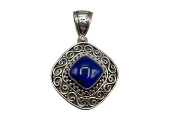 Sterling Silver Lapis Lazuli Pendant Signed 925 BA Bali SUARTI Indonesia