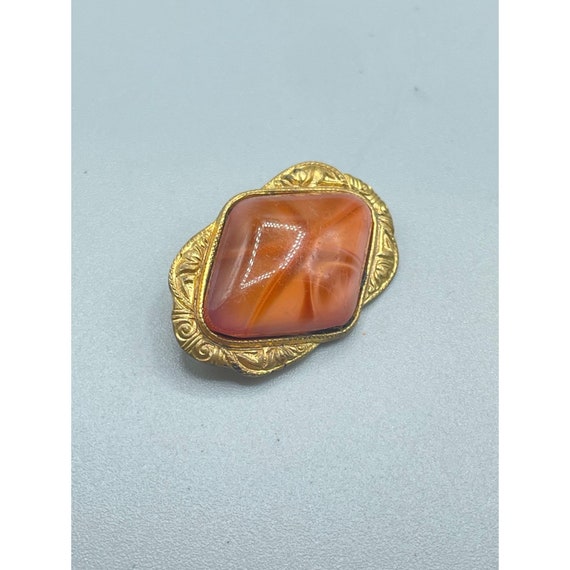 Vintage Czech Glass Pin Brooch Rust Color Glass S… - image 2