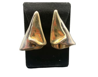 Signed Bat Ami Sterling Lost Wax Earrings Handcrafted Clip On Statement Earrings