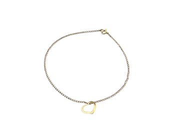 Thin 14K Gold Bracelet Sliding Heart Charm Yellow Gold Chain Vintage Jewelry