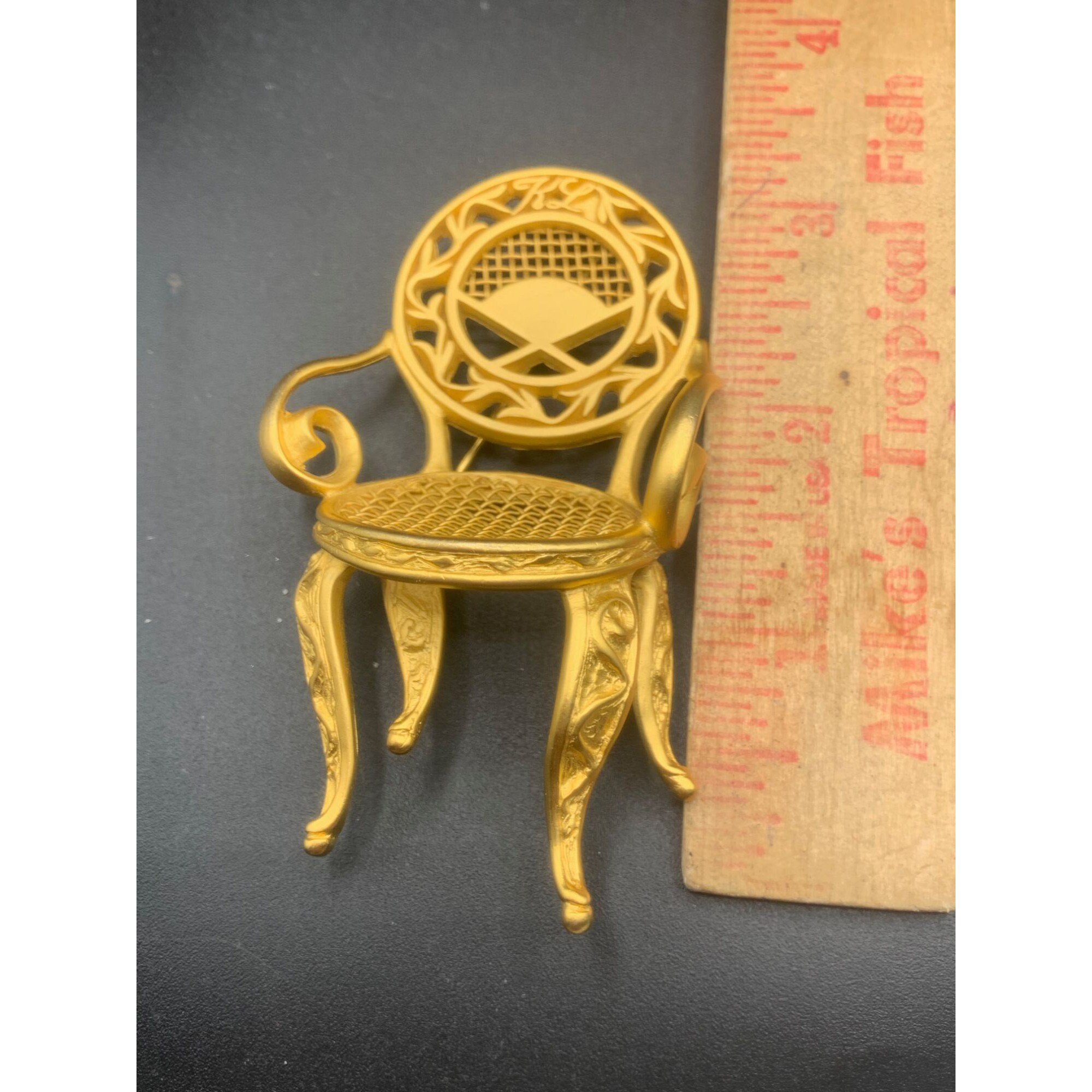 Karl Lagerfeld Chair Brooch Oversize Gold Tone Rococo Louis