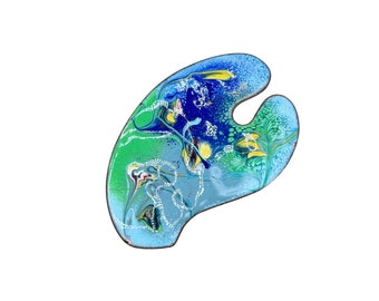Painting Palette Brooch Enamel Over Copper 70s Handmade Painter Artist Jewelry