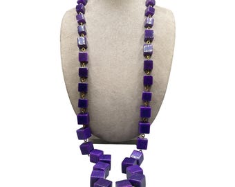 KJL Purple Cube Necklace Heavy Chunky Stone Necklace Graduated Kenneth Jay Lane