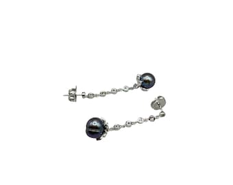 HONORA Pearls Earrings Pierced Dangles With Grey Freshwater Pearls 925 CZ Sterling Silver