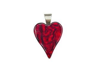 Art Glass Red Heart Pendant Sterling Silver Artist Signed  Luscious Red Heart