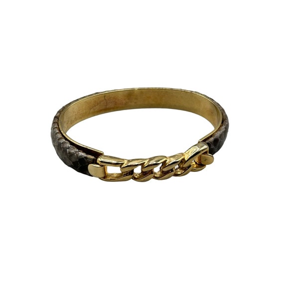 Vintage Gray Snakeskin Bracelet 1980s 1990s Gold … - image 1