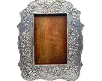 Vintage Repousse Picture Frame Wood Back Easel Style Handcrafted in Mexico