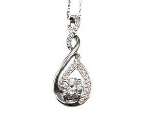 Sterling Silver 925 Lab Created Sapphire Pendant Necklace Elegant Delicate