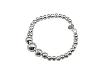 Sterling Silver 925 Beaded Bracelet 7.5" Graduated Round Beads
