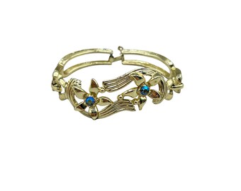 S And G Fifth Ave Vintage Bracelet Gold Tone And Aurora Borealis Blue Rhinestones