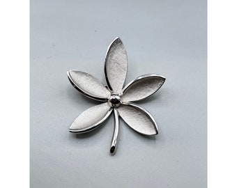 Flower Petal Pin Brooch Silver Tone Shiny Matte Textured Signed Trifari Jewelry
