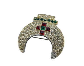 Signed ORA Vintage Crown Pin Brooch Rhinestones Pave Pot Metal 1940s Costume Pin
