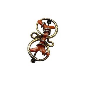Victorian Antique Coral Pin Brooch Gold Filled Wire Wrapped Design Genuine Coral