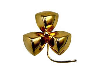 Vintage CAPRI Signed Clover Pin Brooch Gold Dimensional Trefoil Designer Signed