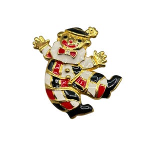 Clown Pin brooch Red Black And White Enamel Gold Tone Metal Pin