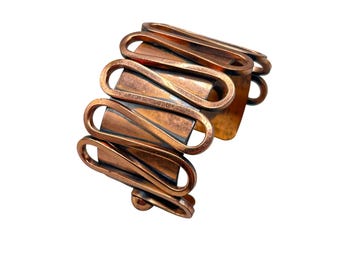 RENOIR Modernist Copper Cuff Bracelet MCM Waves Wide Vintage Mid Century Modern
