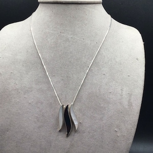 Sterling Silver Necklace Sliding Pendants Interchangeable Onyx & Mother of Pearl
