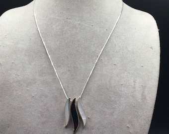 Sterling Silver Necklace Sliding Pendants Interchangeable Onyx & Mother of Pearl