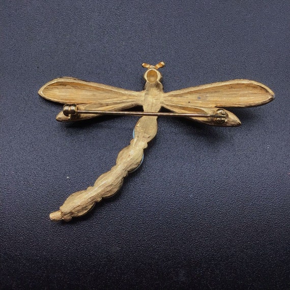 Vintage Dragonfly Brooch Gold Tone with Pearls In… - image 6