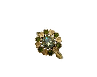 Vintage Avon Ring Size 6 Gold Tone and Green Peridot Rhinestones Floral Shape
