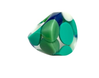 Lucite Dot Ring Size 6 Green And Blue Vintage Funky Colorful Ring