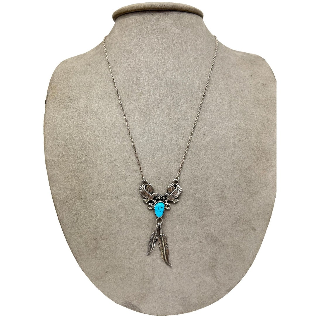 Native American Running Bear Necklace Turquoise & Sterling