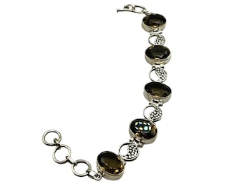 Sterling Silver Bracelet with Smoked Topaz Glass Stones & Toggle Clasp