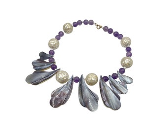 Vintage Purple Shell Inlay Fun and Colorful Necklace Statement Unusual Piece