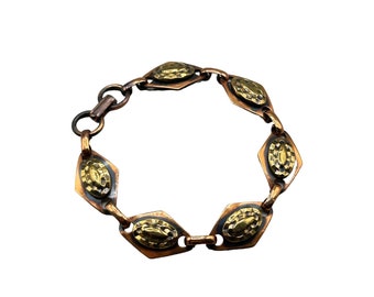 Mixed Metal Mid Century Copper and Brass Chain Link Bracelet Handcrafted Jewelry