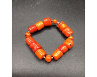 Vintage Coral Bracelet Dyed Bamboo Coral Stretch Beaded Bracelet BARSE Signed