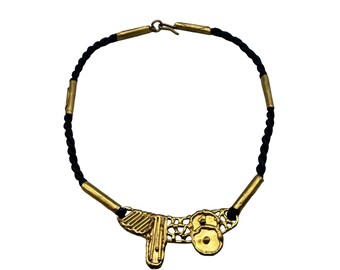 Vintage Luciano Echo in Mexico Brutalist Necklace Brass Abstract 70s Handcrafted