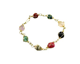 Vintage Multi-Stone Wire Wrapped Bracelet Caged Semi Precious Stones