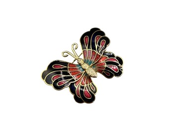 Vintage Red and Black Enamel Butterfly Pin Brooch Colorful Insect Bug Pin