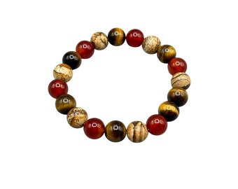 Carnelian And Tiger Eye Beaded Bracelet Stretch Elastic Expandable