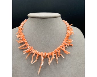 Branch Coral Necklace Pink Salmon Graduated Bib necklace Genuine Natural Coral