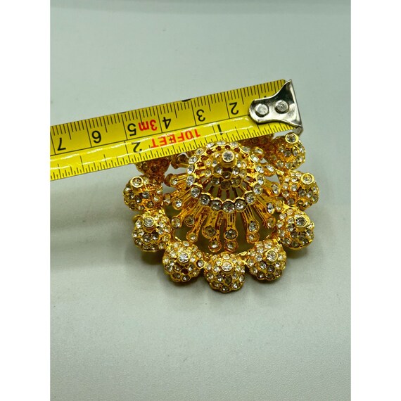 Statement Brooch Gold Tone Clear Rhinestones High… - image 8