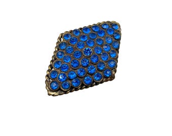 Antique Blue Rhinestones Pin Brooch Diamond Shaped C Clasp Older Vintage Jewelry