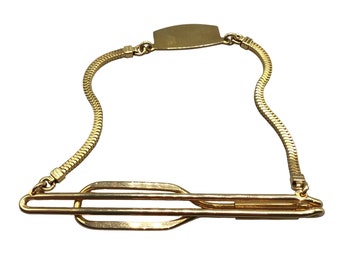 FORSTNER Tie Bar Tie Clip w Chain Engravable Tag Vintage Gold Filled 1/20 12K GF