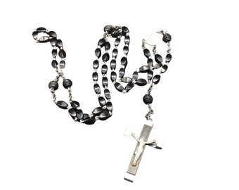 Black Rosary Necklace Religious Prayer Jewelry Plastic Necklace Made in France