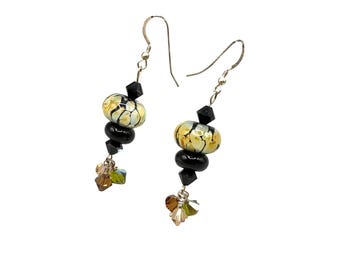 Vintage Art Glass Earrings Beaded Pierced Dangles Handcrafted Earthy Colors