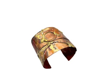 Vintage 70s Brutalist Cuff Bracelet Mixed Metals Colorful Handcrafted Jewelry