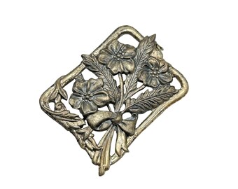 Vintage Sterling Silver Pin Brooch Flowers Bouquet w Bow Stamping 1940s Jewelry