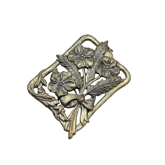 Vintage Sterling Silver Pin Brooch Flowers Bouque… - image 1