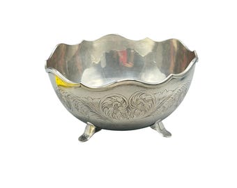 Sterling Silver Footed Bowl Etched Floral Design 144 grams 5.2 oz