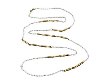 Vintage Signed TRIFARI Gold Tone and White Enamel Super Long Chain Necklace