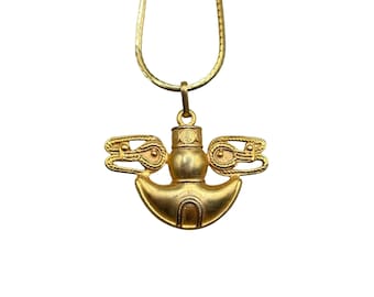 Precolombino Pre-Columbian Gold Plated Museum Replica Pendant Necklace
