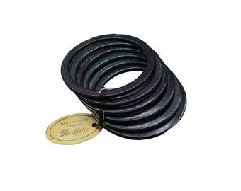 Vintage Bakelite Bangles Dark Green Swirled Genuine Marbled New Old Stock w Tag