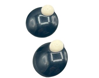 Vintage 80s Plastic Earrings Black & Cream Color Geometric Round Studs