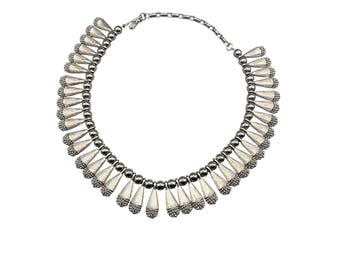 Vintage Egyptian Revival Necklace textured Silver Tone Choker Collar